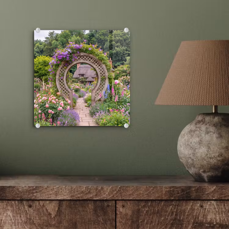 Glasbild - Garten – Bogen – Blumen — 4