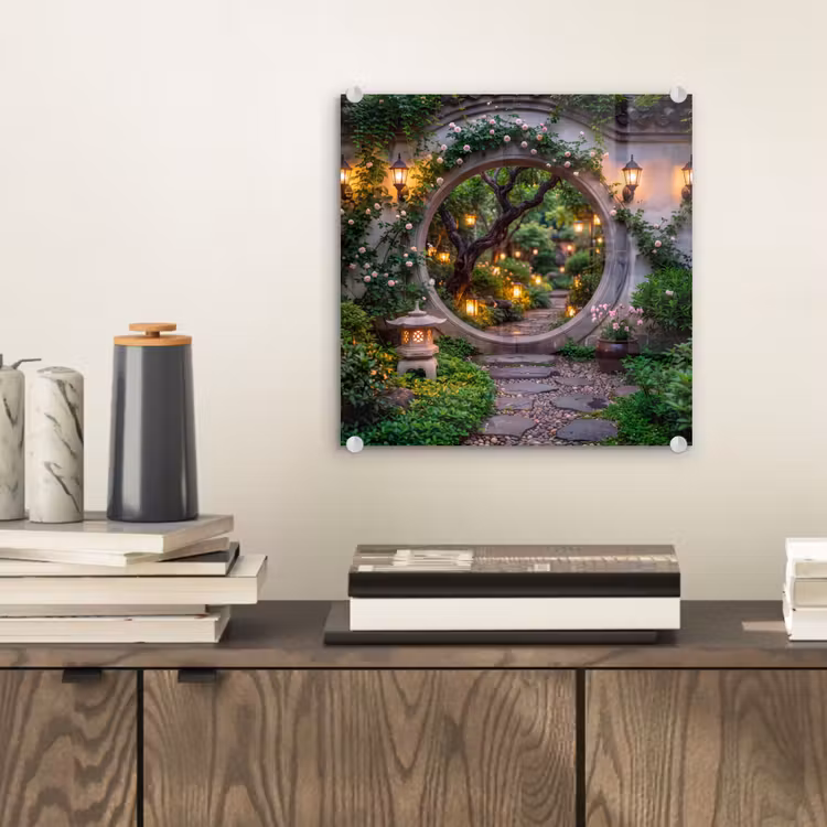 Glasbild - Tor – Garten – Beleuchtung — 2