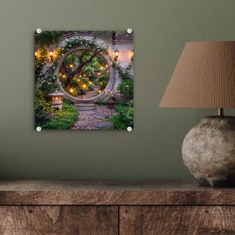 Glasbild - Tor – Garten – Beleuchtung — 4