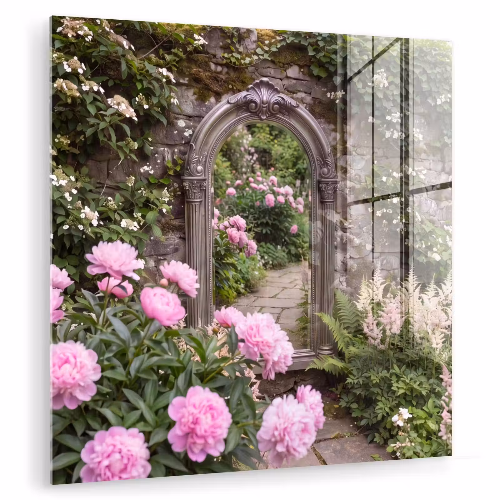 Glasbild - Spiegel – Garten – Blumen — 1