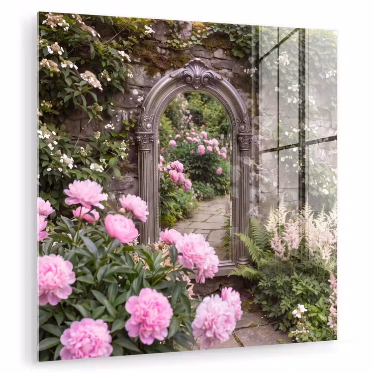 Glasbild - Spiegel – Garten – Blumen — 1