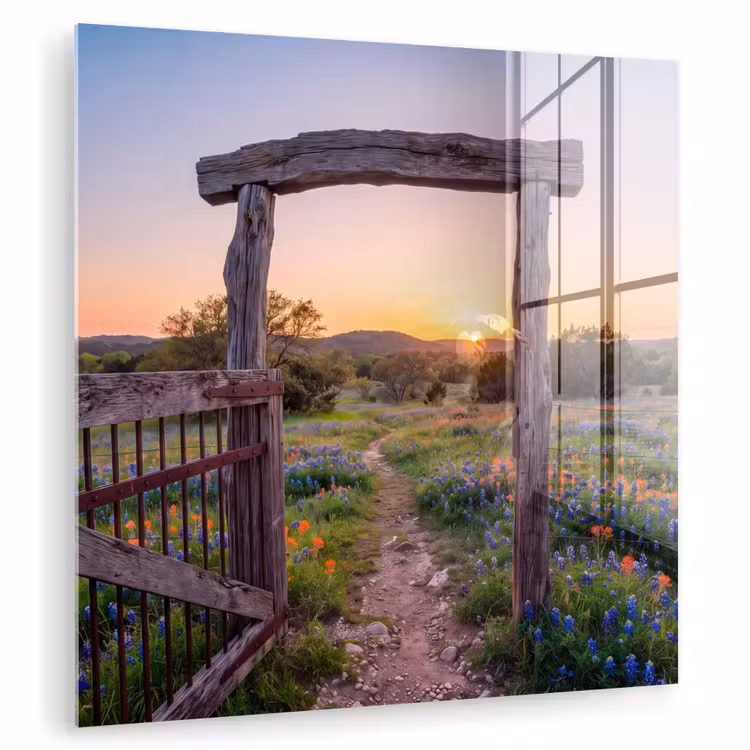 Glasbild - Tor – Blumen – Natur — 1