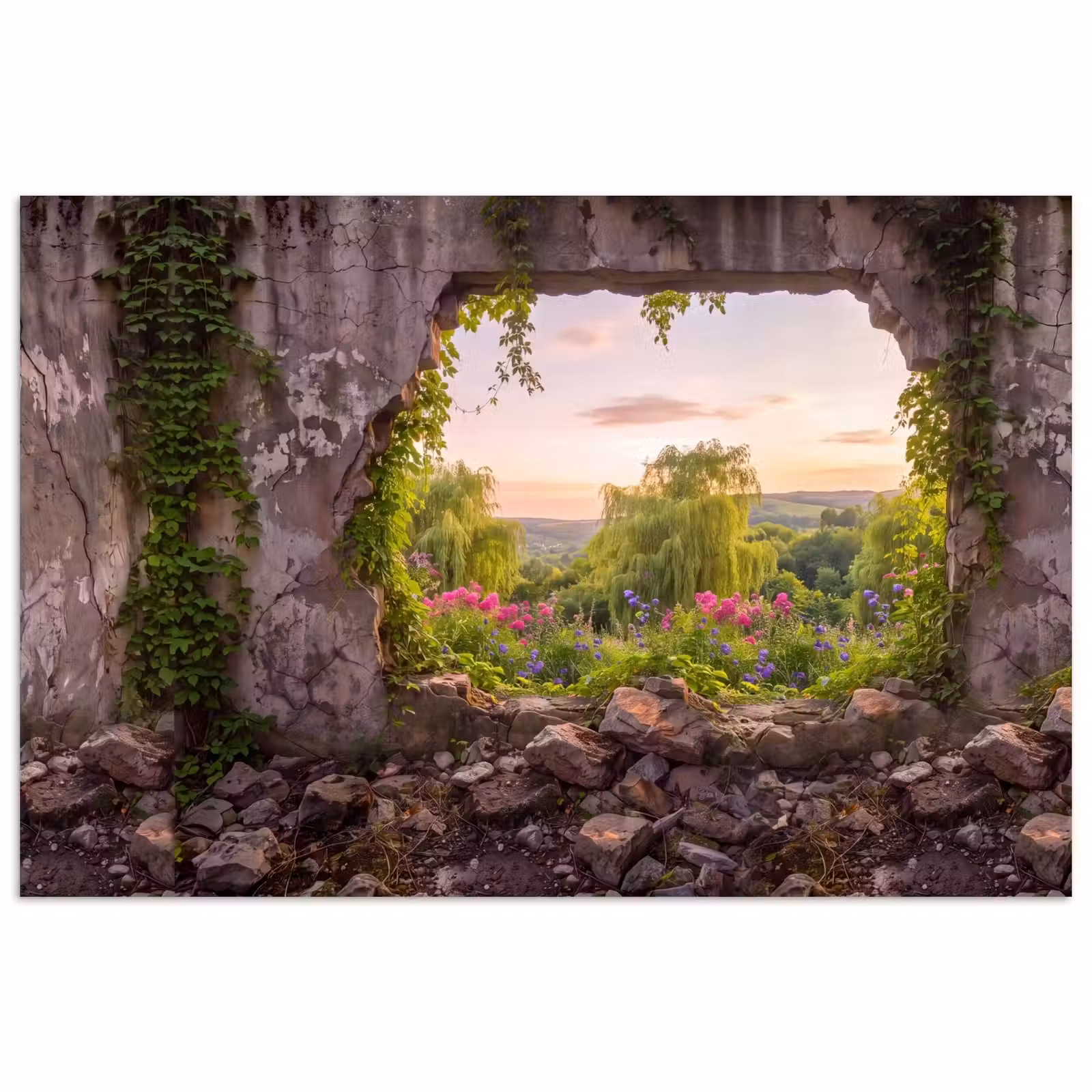 Poster - Mauer – Natur – Blumen — 1