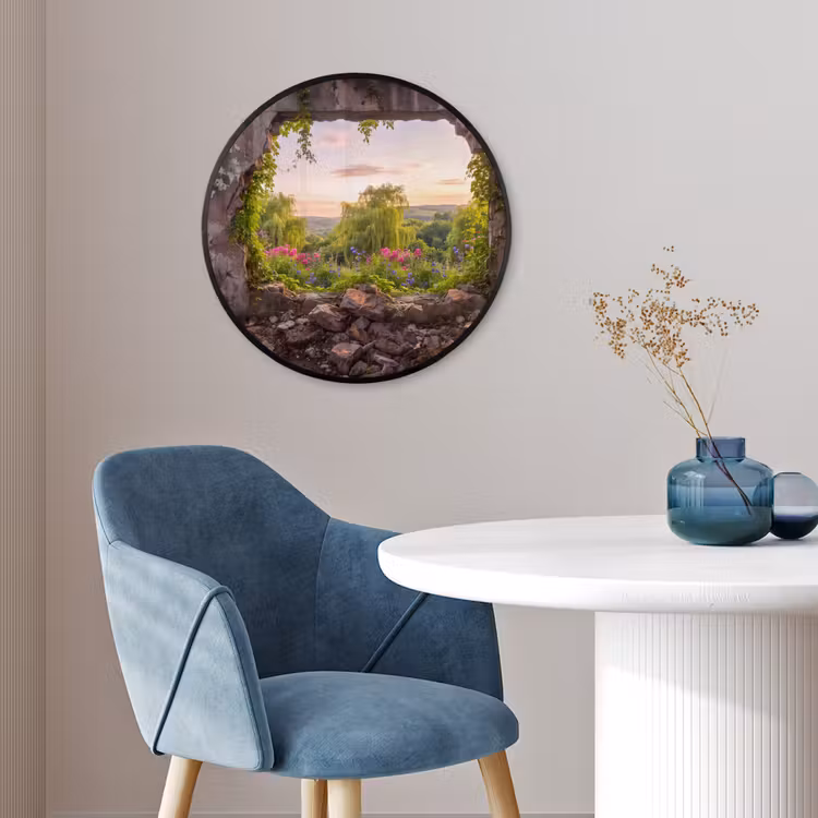 Poster im Rahmen Rund - Mauer – Natur – Blumen — 4