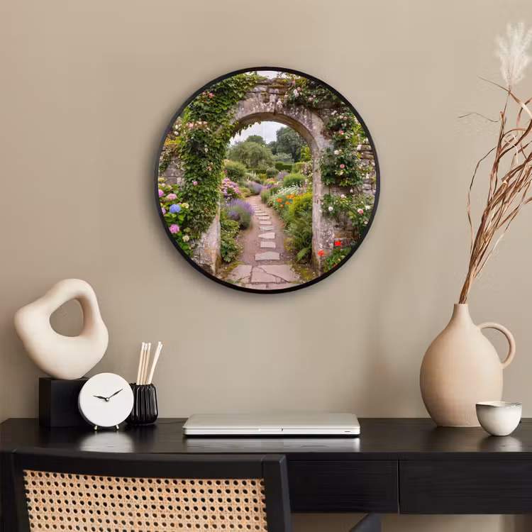 Poster im Rahmen Rund - Garten – Blumen – Weg — 3