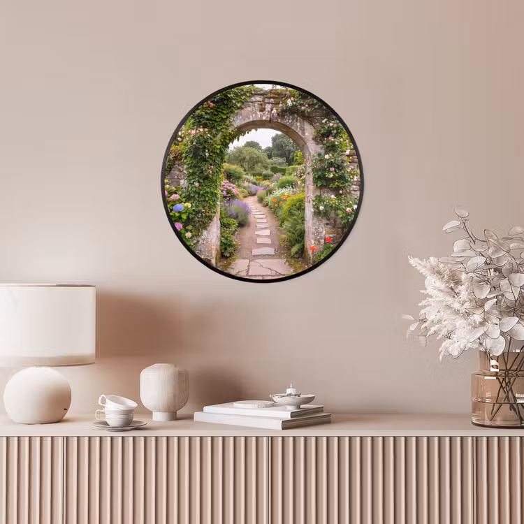 Poster im Rahmen Rund - Garten – Blumen – Weg — 5