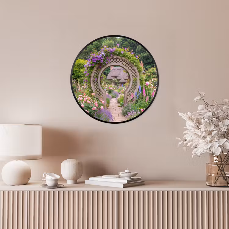 Poster im Rahmen Rund - Garten – Bogen – Blumen — 5