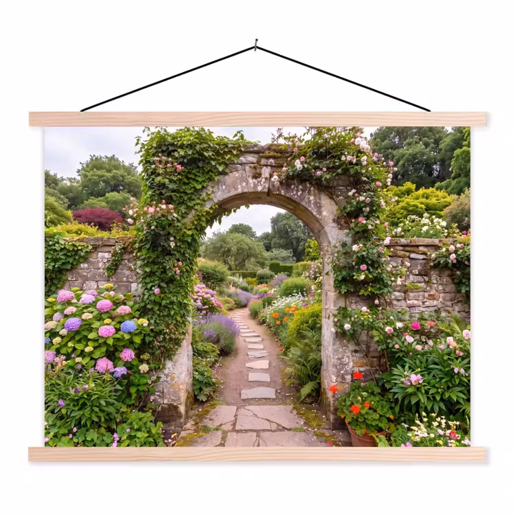 Stoffbild - Garten – Blumen – Weg — 1
