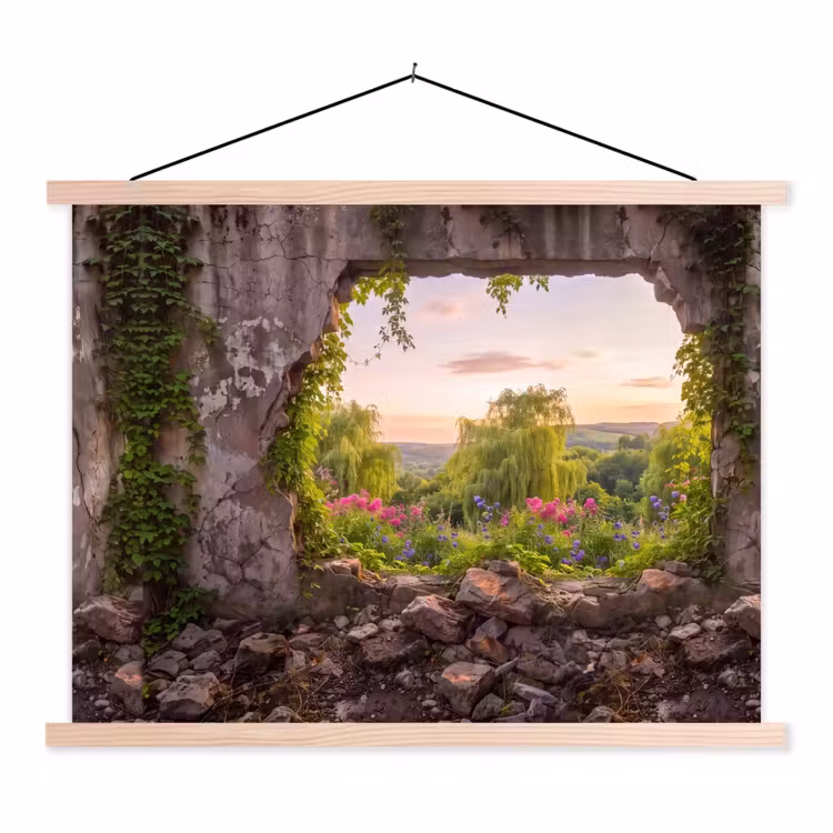 Stoffbild - Mauer – Natur – Blumen — 1