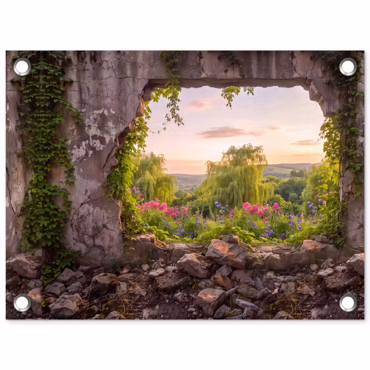Gartenposter - Mauer – Natur – Blumen — 1