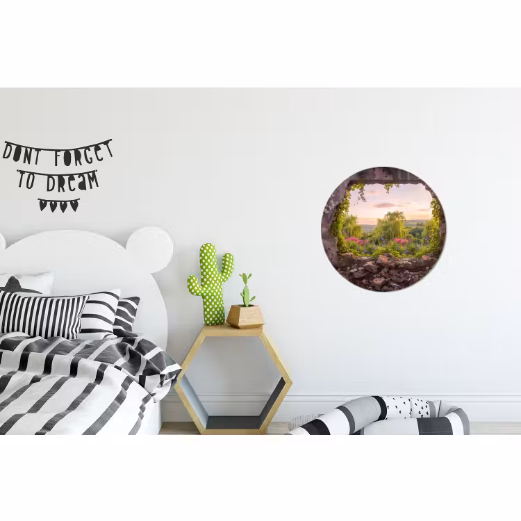 Alu-Dibond-Bild Rund - Mauer – Natur – Blumen — 4