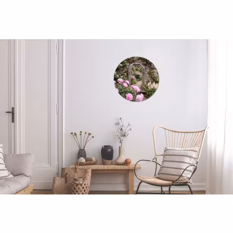 Alu-Dibond-Bild Rund - Spiegel – Garten – Blumen — 2