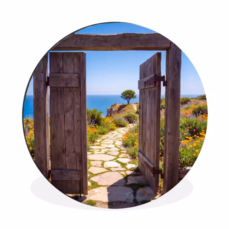 Alu-Dibond-Bild Rund - Tor – Weg – Meer — 1