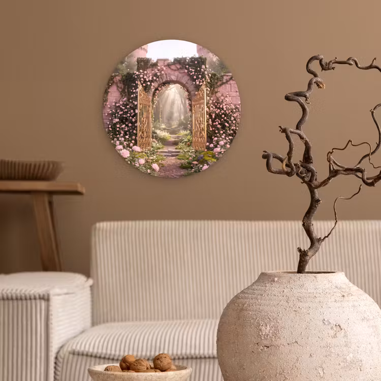 Glasbild Rund - Tor – Blumen – Märchen — 2