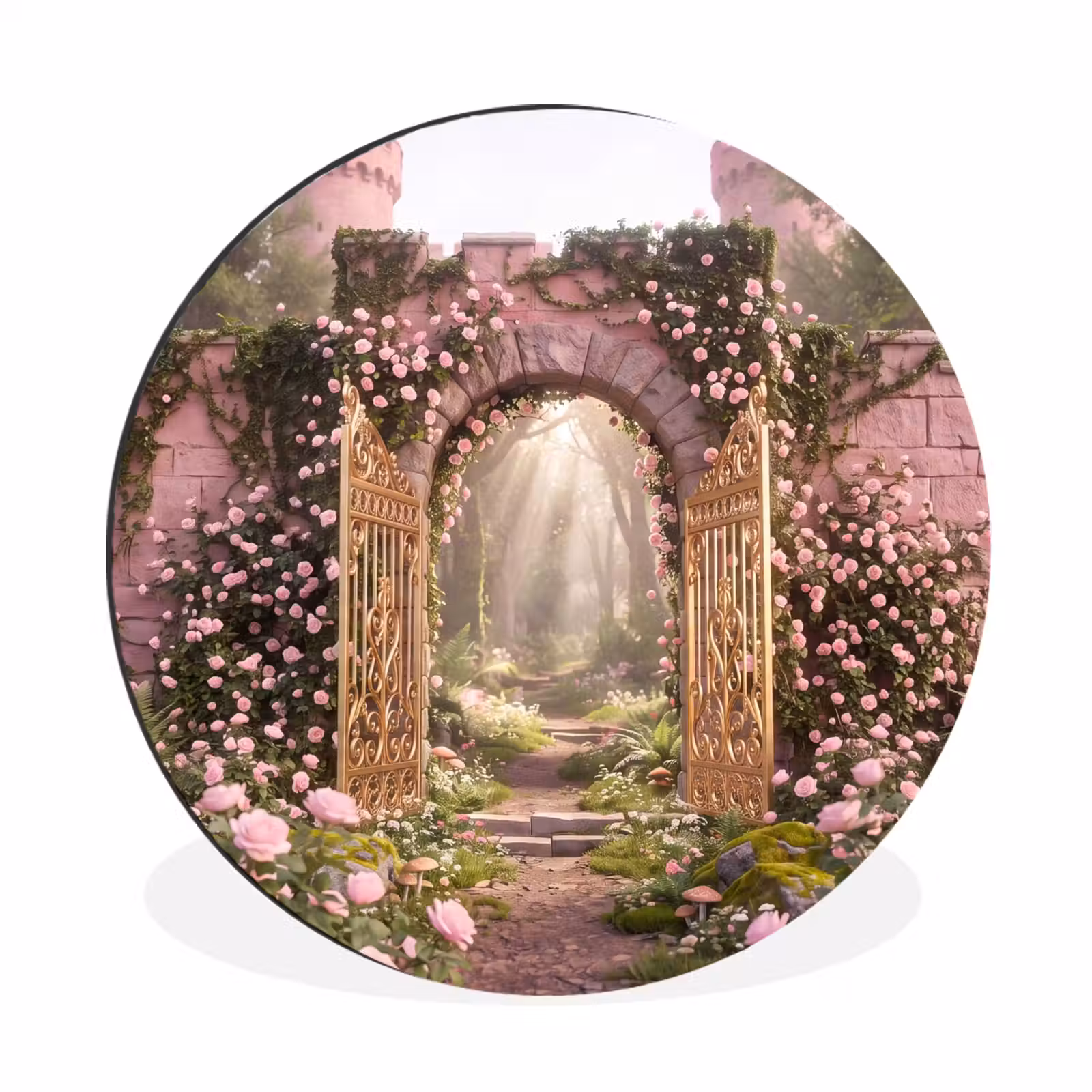 Alu-Dibond-Bild Rund - Tor – Blumen – Märchen — 1