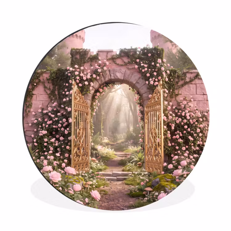 Alu-Dibond-Bild Rund - Tor – Blumen – Märchen — 1