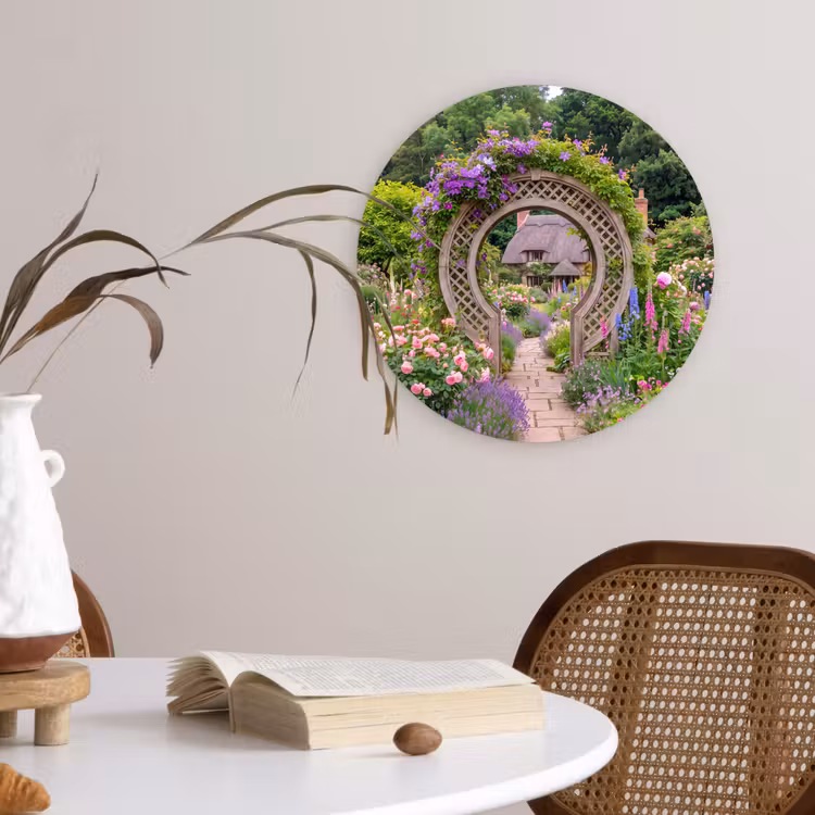 Glasbild Rund - Garten – Bogen – Blumen — 4