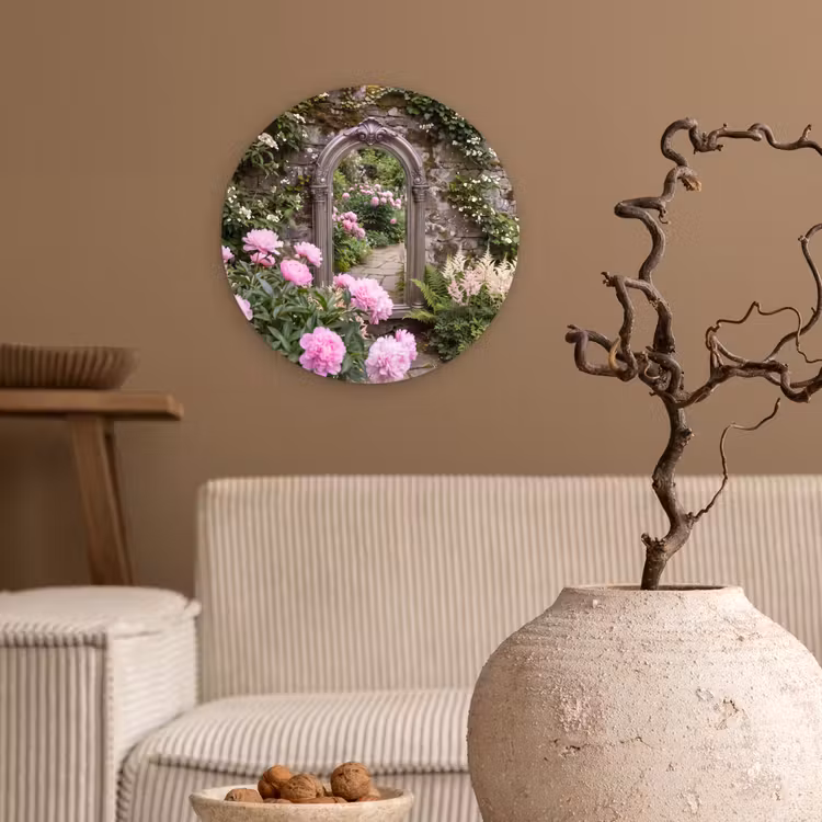 Glasbild Rund - Spiegel – Garten – Blumen — 2