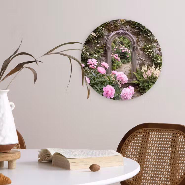 Glasbild Rund - Spiegel – Garten – Blumen — 4