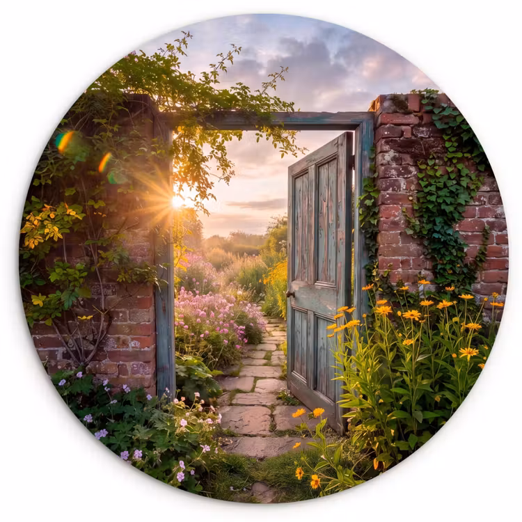 Glasbild Rund - Tür – Garten – Natur — 1