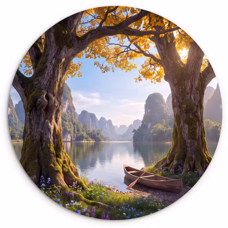 Glasbild Rund - Natur – See – Berge — 1