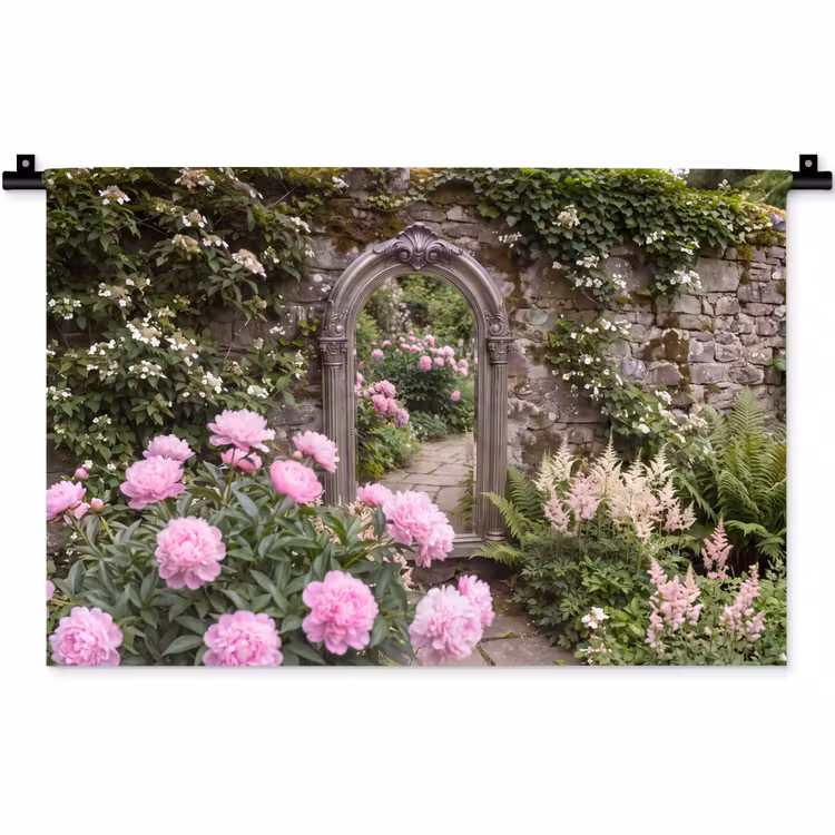 Wandteppich - Spiegel – Garten – Blumen — 1