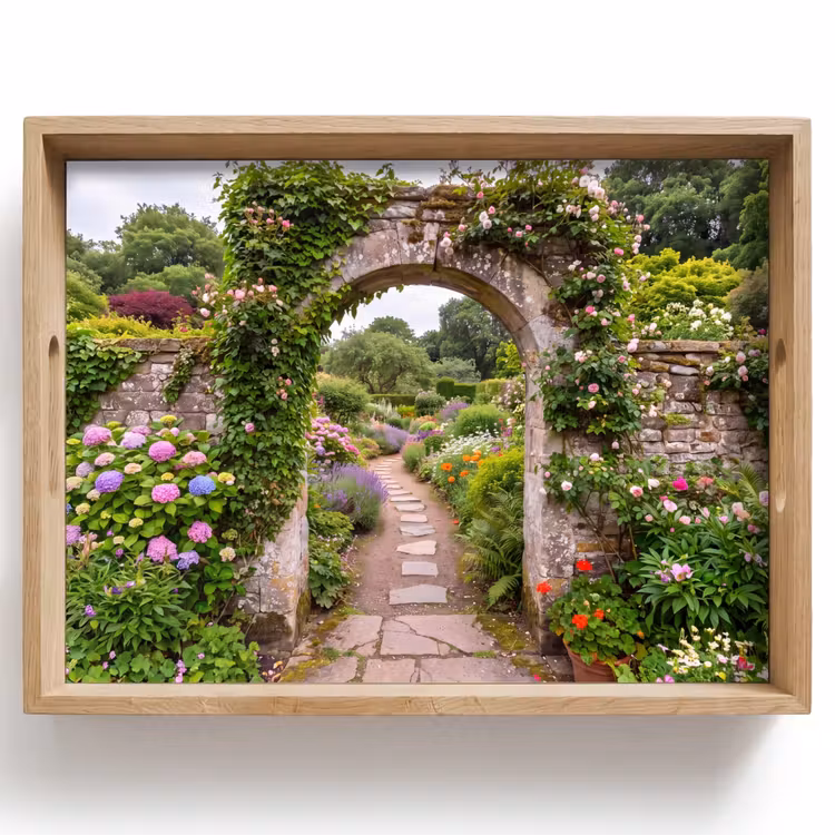 Tablett - Garten – Blumen – Weg — 1