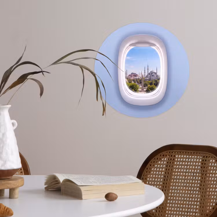 Runde Tapete - Flugzeugfenster – Stadt – Reise — 4