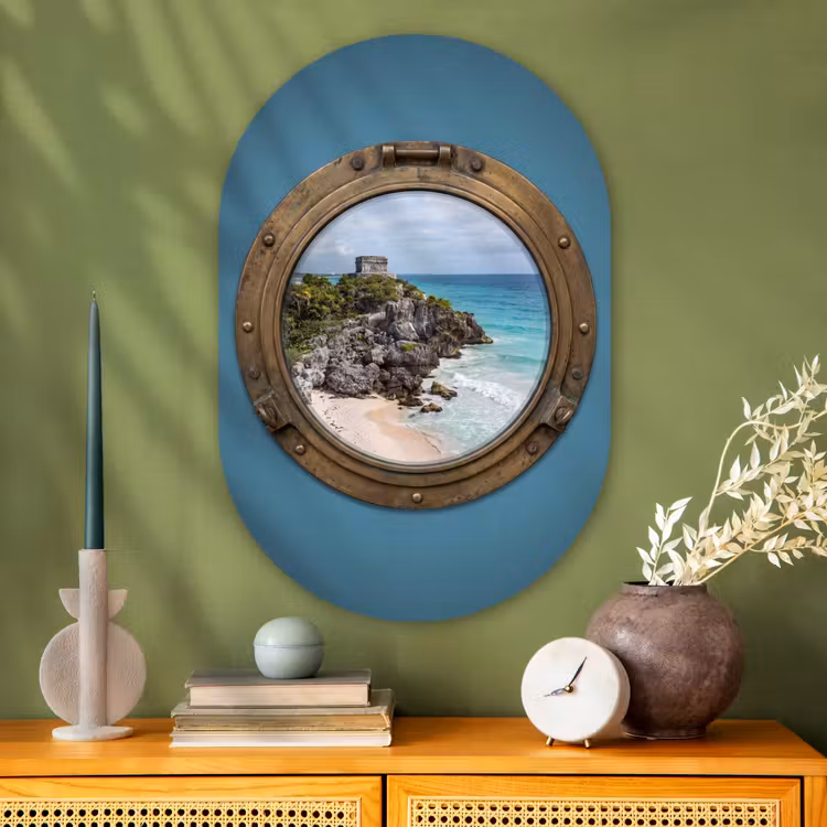 Glasbild Oval - Gebäude – Strand – Meer — 2