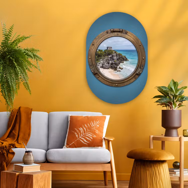 Glasbild Oval - Gebäude – Strand – Meer — 3