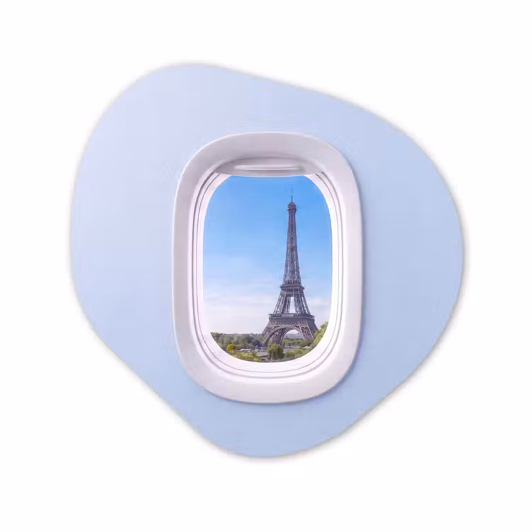 Glasbild Organische Form - Eiffelturm – Flugzeugfenster – Reisen — 1