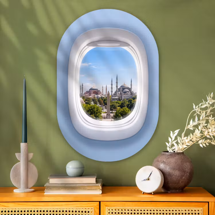 Glasbild Oval - Flugzeugfenster – Stadt – Reise — 2