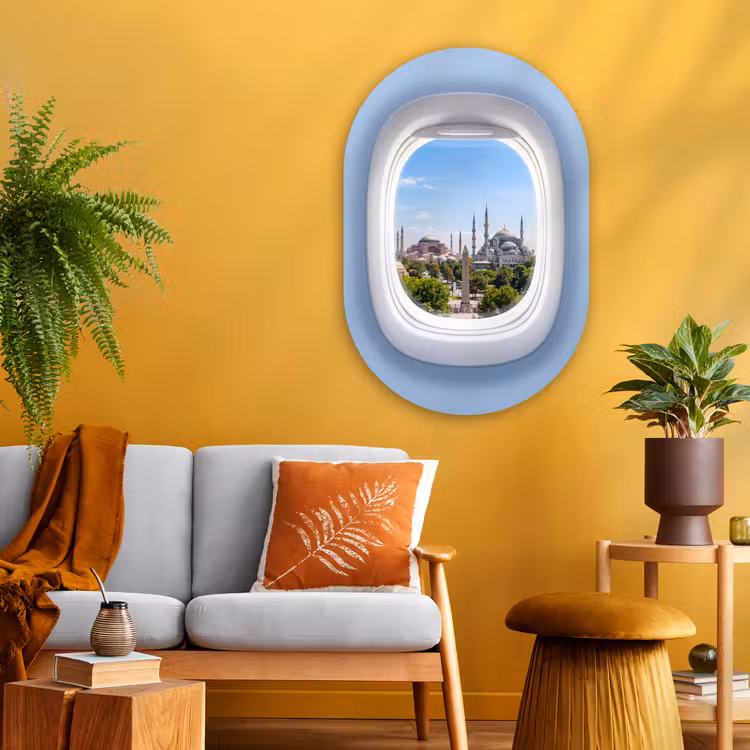 Glasbild Oval - Flugzeugfenster – Stadt – Reise — 3