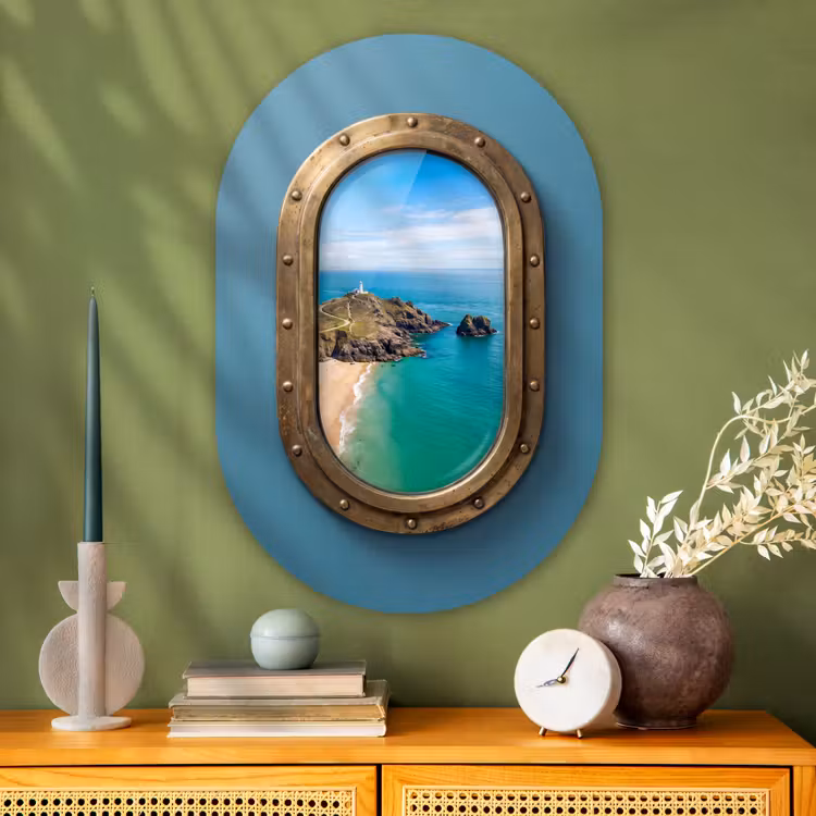 Glasbild Oval - Leuchtturm – Küste – Meer — 2