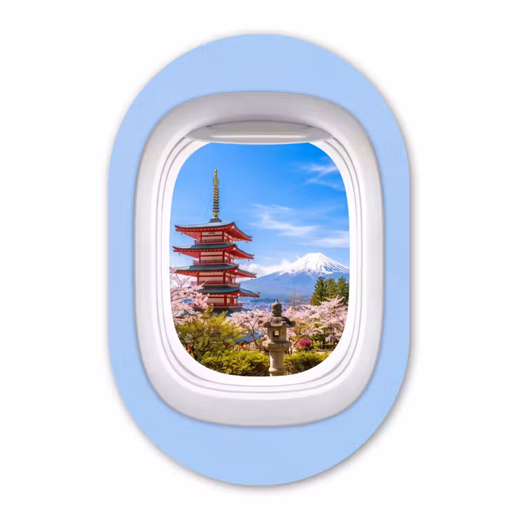 Glasbild Oval - Pagode – Berg – Blüten — 1