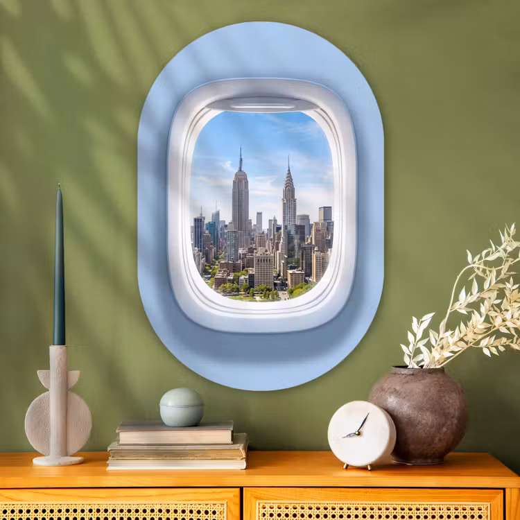 Glasbild Oval - Stadt – Flugzeug – Aussicht — 2