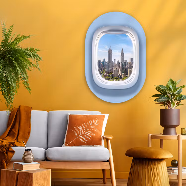 Glasbild Oval - Stadt – Flugzeug – Aussicht — 3