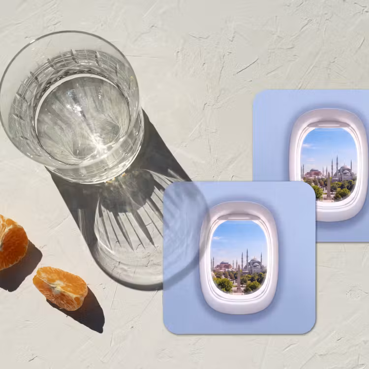 Untersetzer - Flugzeugfenster – Stadt – Reise — 2
