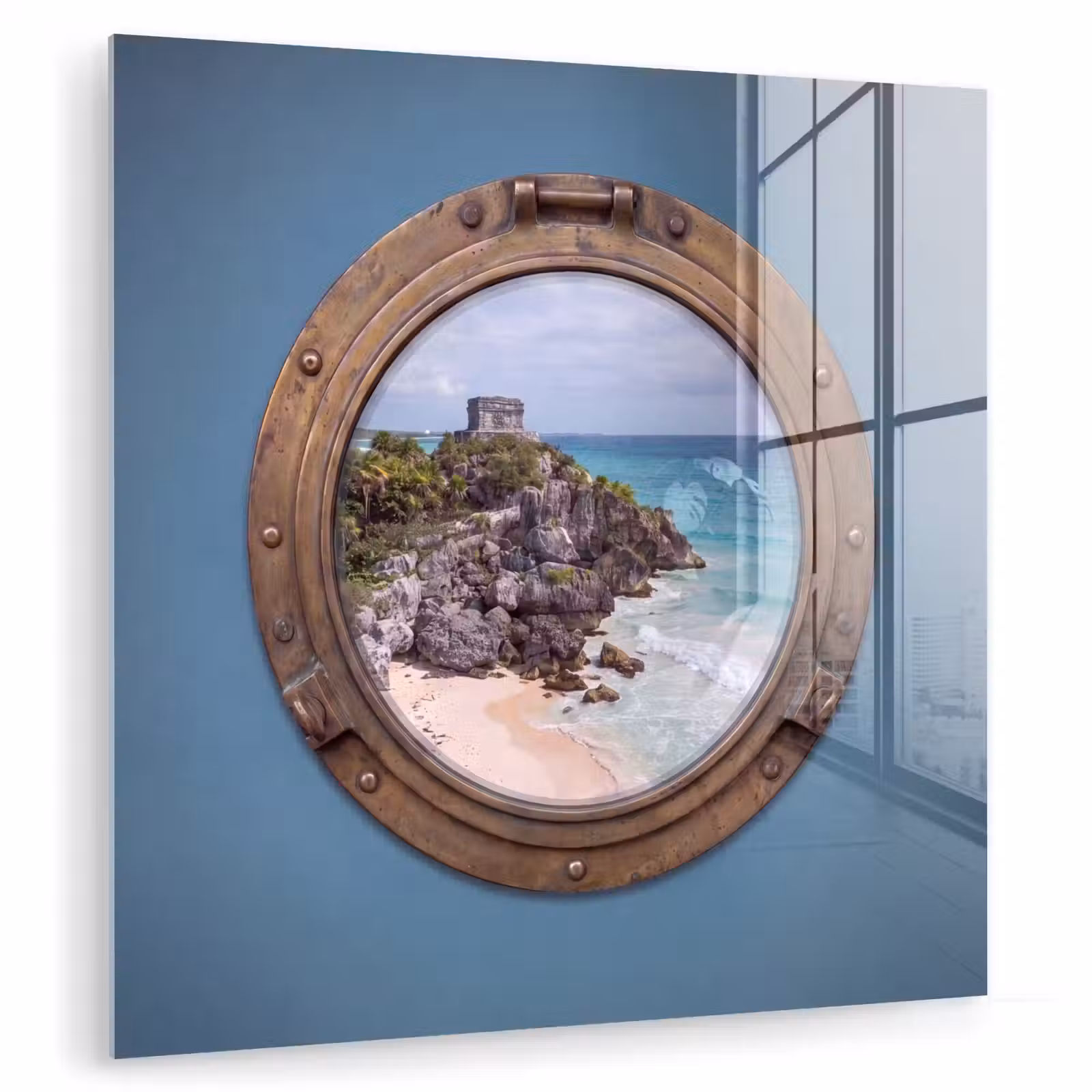 Glasbild - Gebäude – Strand – Meer — 1