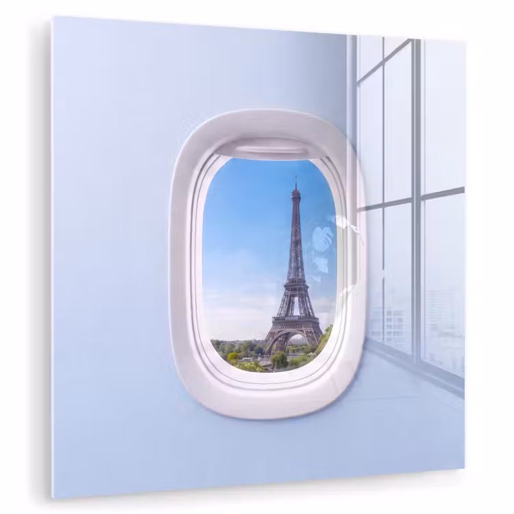 Glasbild - Eiffelturm – Flugzeugfenster – Reisen — 1