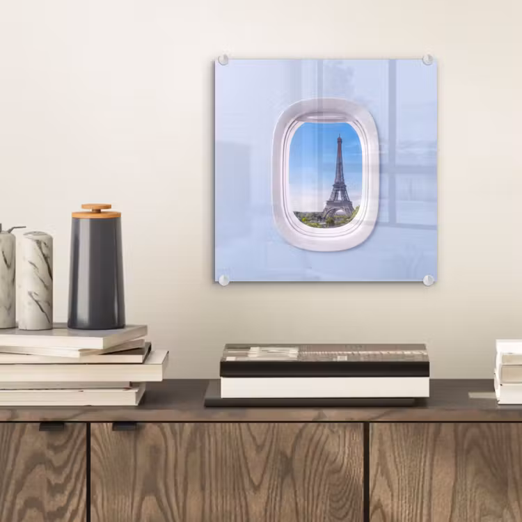 Glasbild - Eiffelturm – Flugzeugfenster – Reisen — 2