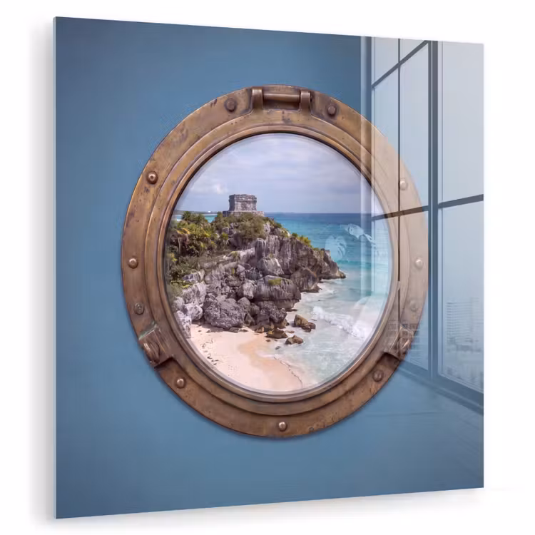 Glasbild - Gebäude – Strand – Meer — 1