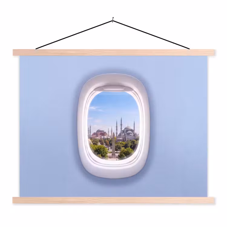 Stoffbild - Flugzeugfenster – Stadt – Reise — 1