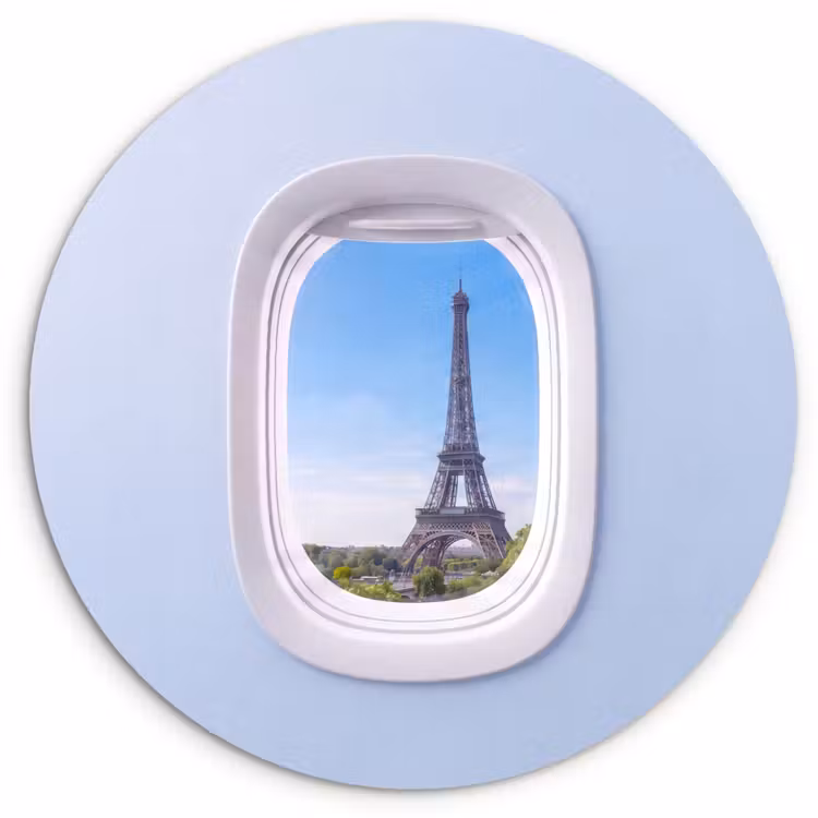 Glasbild Rund - Eiffelturm – Flugzeugfenster – Reisen — 1