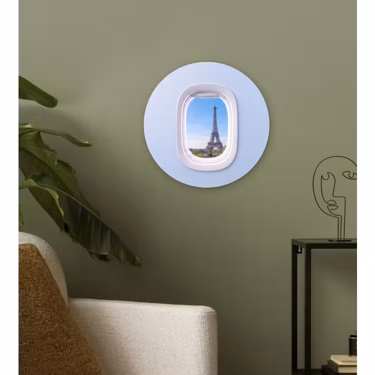 Glasbild Rund - Eiffelturm – Flugzeugfenster – Reisen — 3