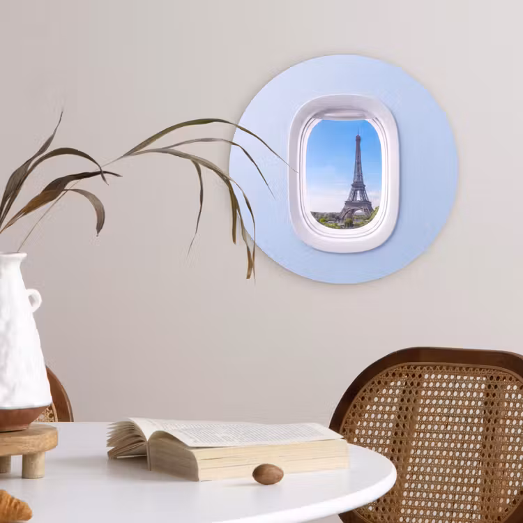 Glasbild Rund - Eiffelturm – Flugzeugfenster – Reisen — 4