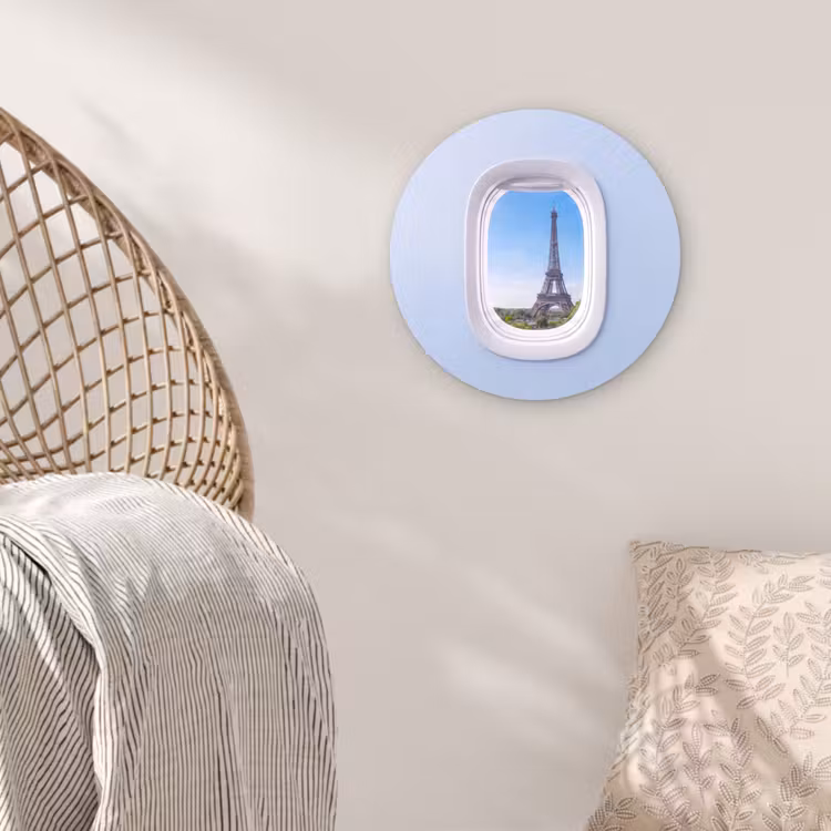 Glasbild Rund - Eiffelturm – Flugzeugfenster – Reisen — 5