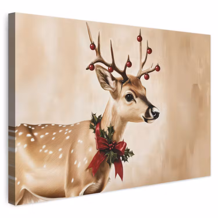 Leinwandbild - Geweih - Weihnachten - Rentier - Rot — 1