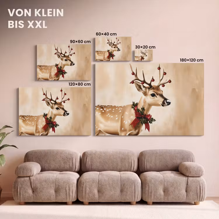 Leinwandbild - Geweih - Weihnachten - Rentier - Rot — 6