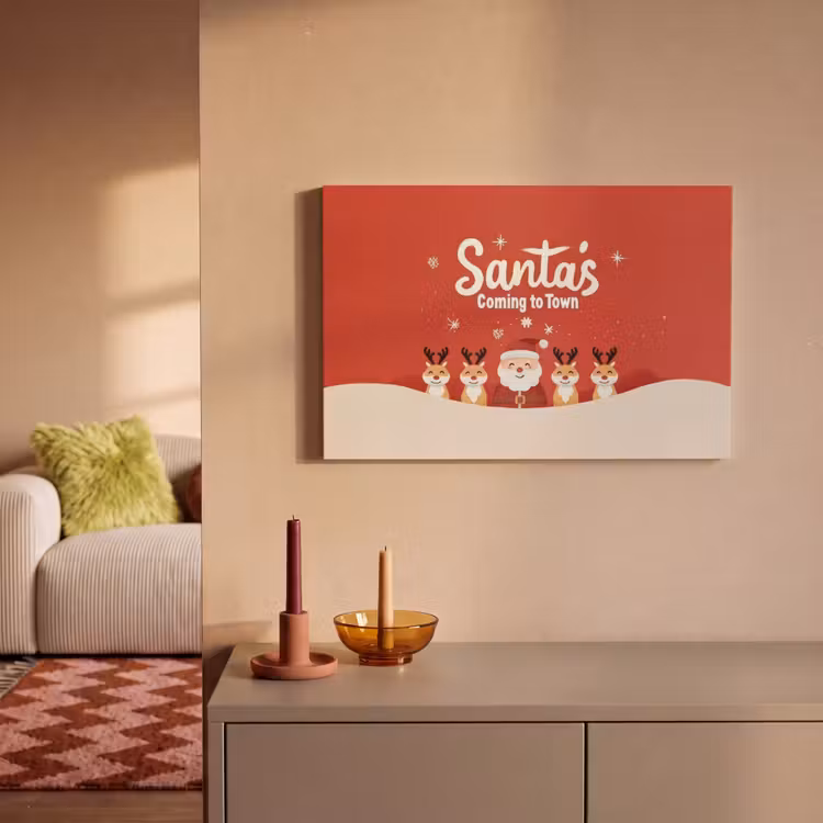 Leinwandbild - Illustration - Weihnachtsmann - Rentier - Rot — 2